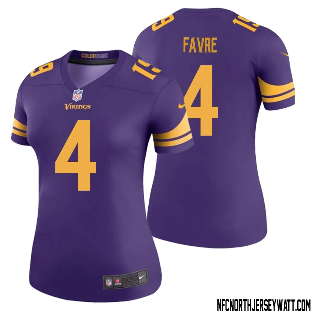 Brett Favre No 4 Women Purple Minnesota Vikings Color Rush Vapor Untouchable Limited Jersey 1