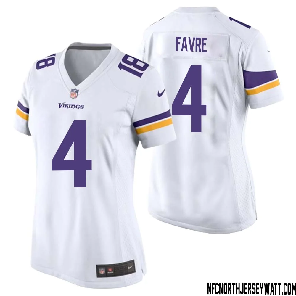 Brett Favre No 4 Women White Minnesota Vikings Game Player Away Jersey 1
