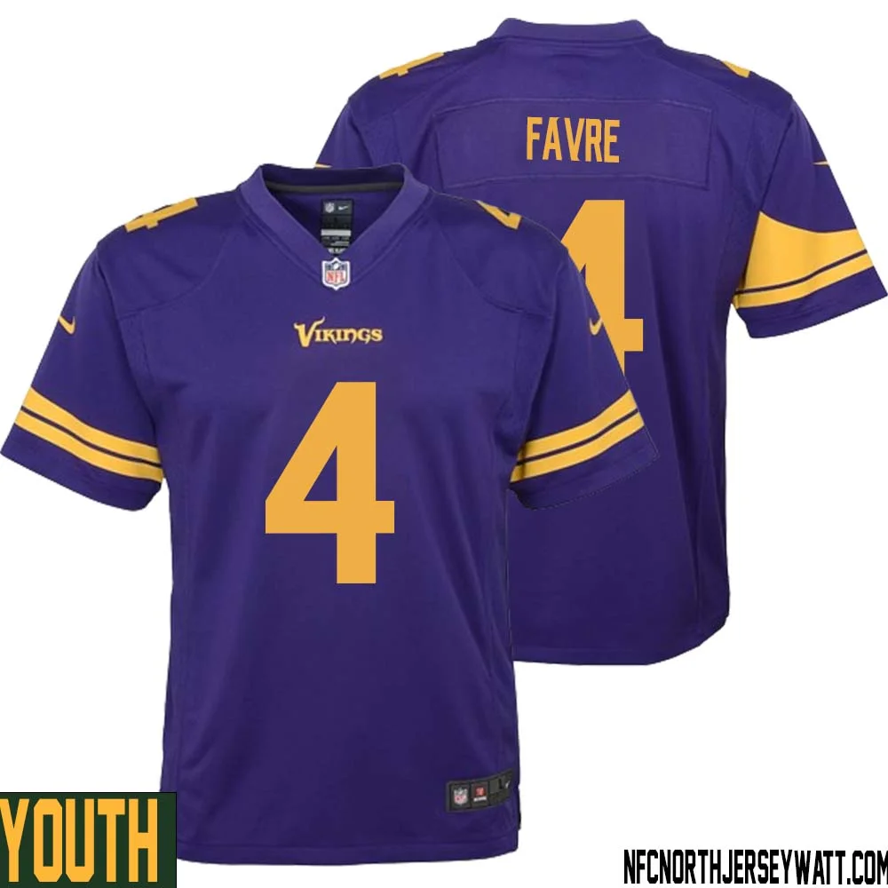 Brett Favre No 4 Youth Purple Minnesota Vikings Alternate Game Jersey