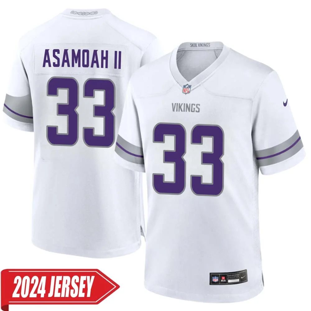 Brian Asamoah II No 33 Men s Minnesota Vikings White Alternate Custom Game 2024 Jersey