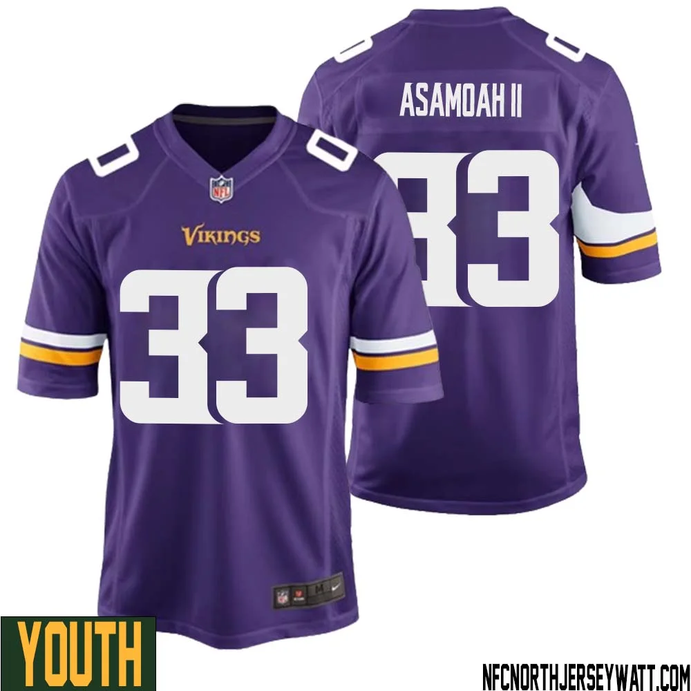 Brian Asamoah II No 33 Minnesota Vikings Game Jersey Court Purple for Youth