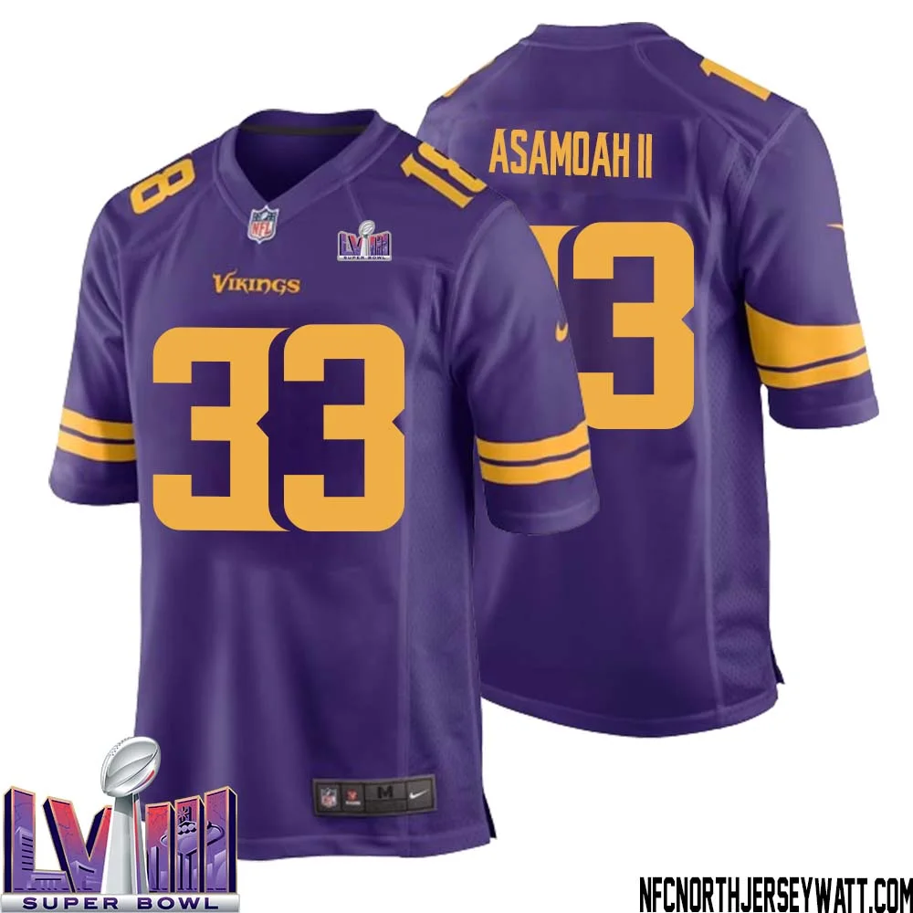 Brian Asamoah II No 33 Minnesota Vikings Super Bowl LVIII Alternate Game Jersey Purple for Men