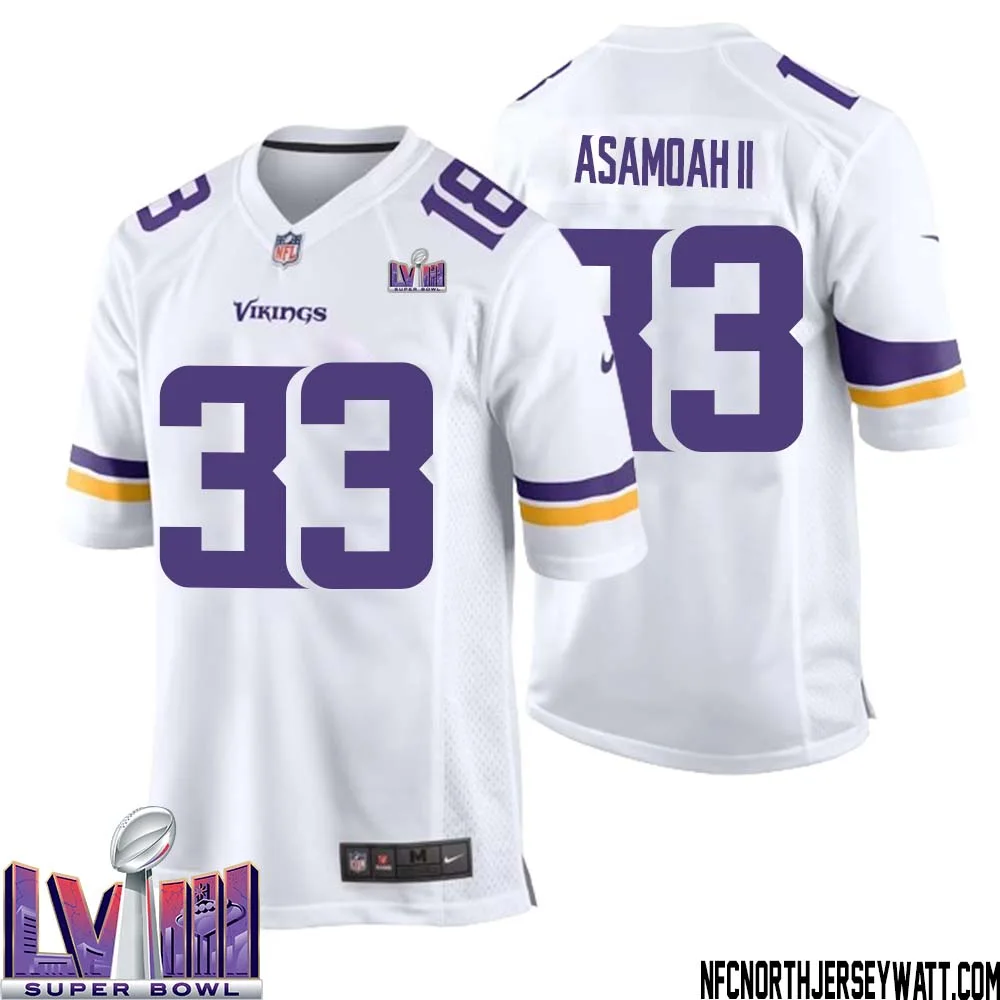 Brian Asamoah II No 33 Minnesota Vikings Super Bowl LVIII Away Game Jersey White for Men