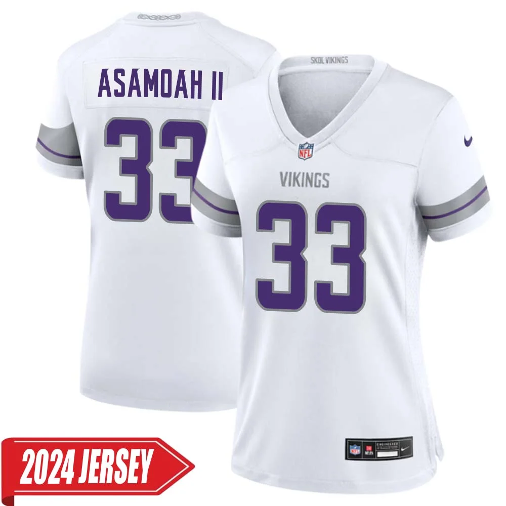 Brian Asamoah II No 33 Woman s Minnesota Vikings White Alternate Custom Game 2024 Jersey