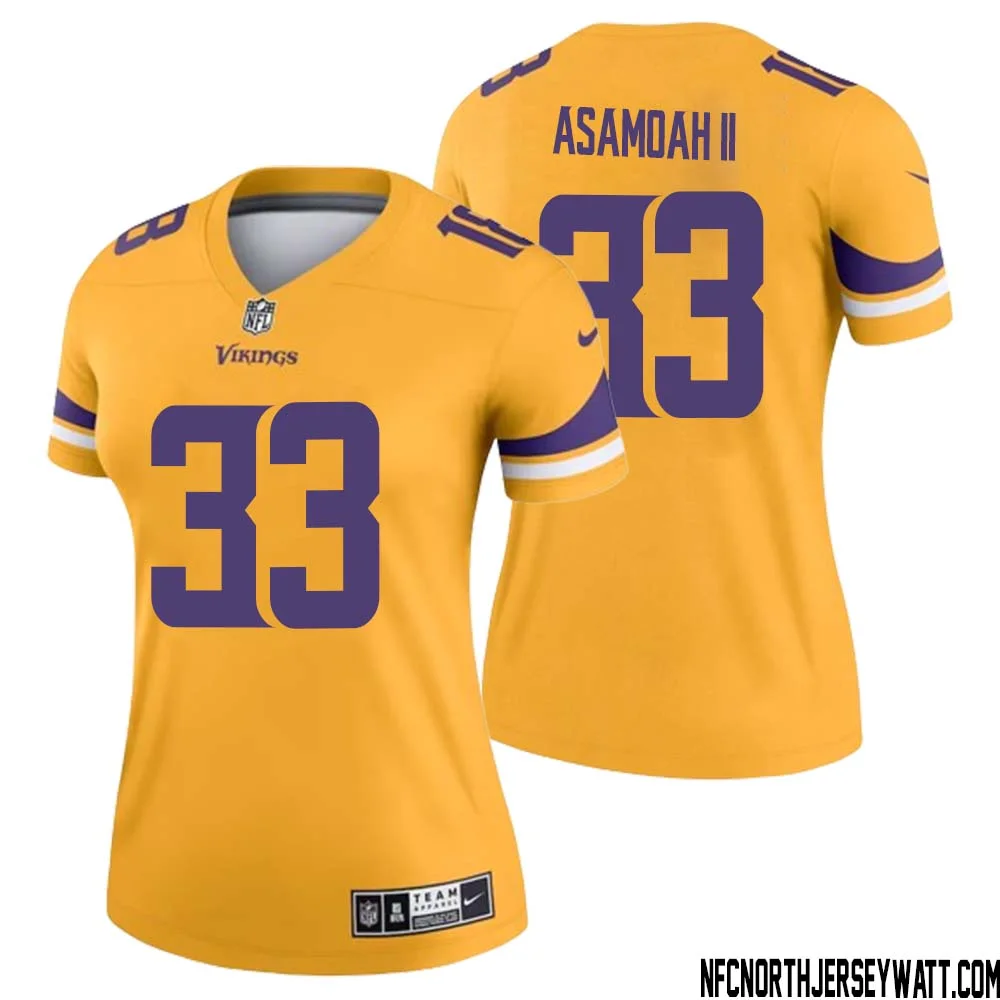 Brian Asamoah II No 33 Women Minnesota Vikings Gold Inverted Legend Jersey 1