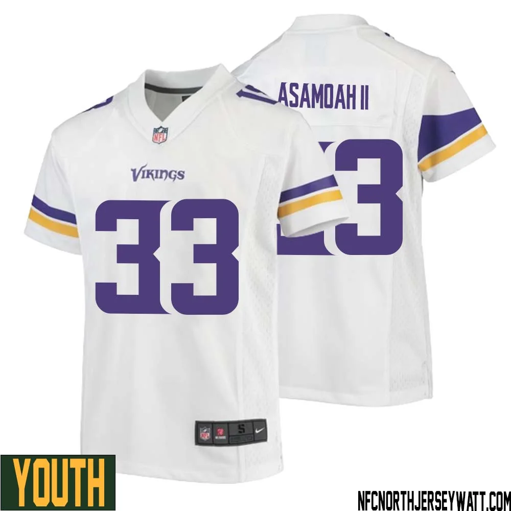 Brian Asamoah II No 33 Youth White Minnesota Vikings Game Player Away Jersey