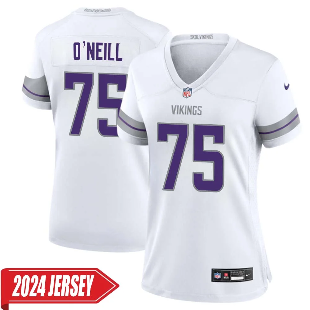 Brian O Neill No 75 Woman s Minnesota Vikings White Alternate Custom Game 2024 Jersey
