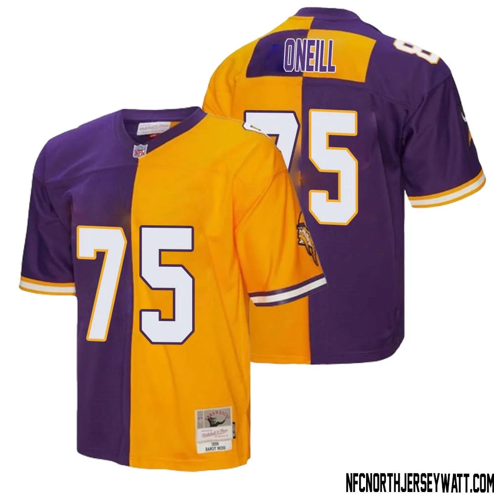 Brian ONeill No 75 Men Mitchell Ness Purple Gold Minnesota Vikings 1998 Split Legacy Replica Jersey