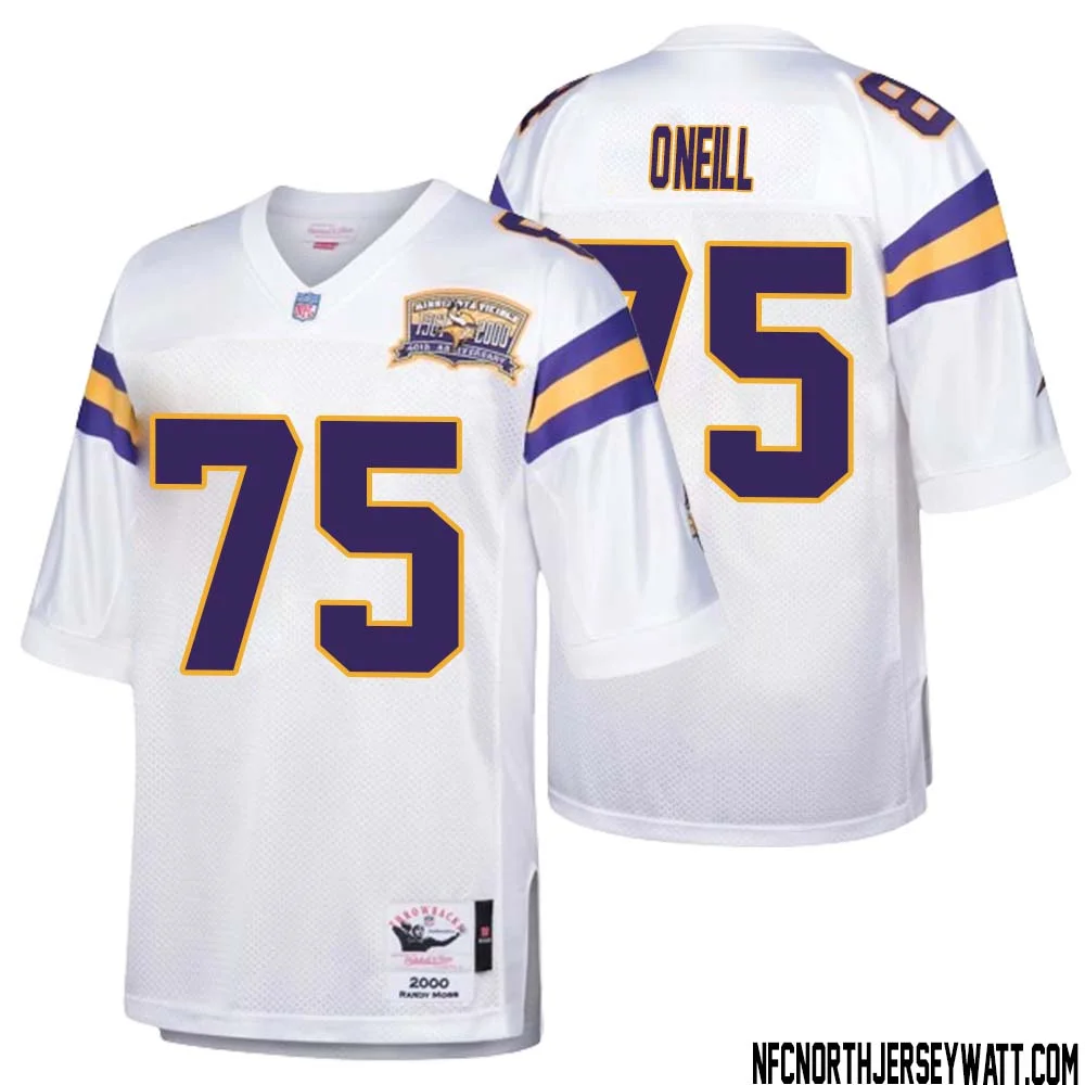 Brian ONeill No 75 Men Mitchell Ness White Minnesota Vikings Authentic Throwback Retired Player Jersey 1