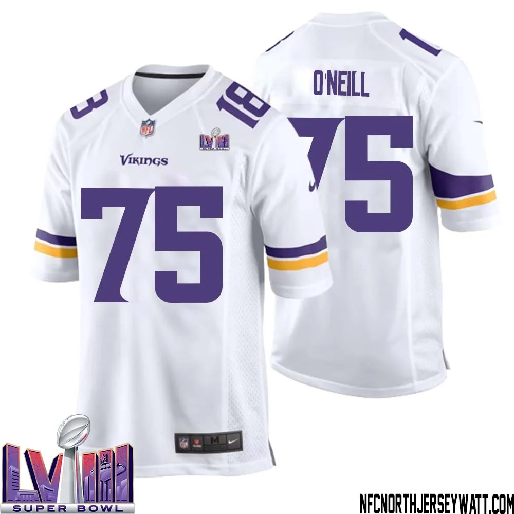 Brian ONeill No 75 Minnesota Vikings Super Bowl LVIII Away Game Jersey White for Men 1
