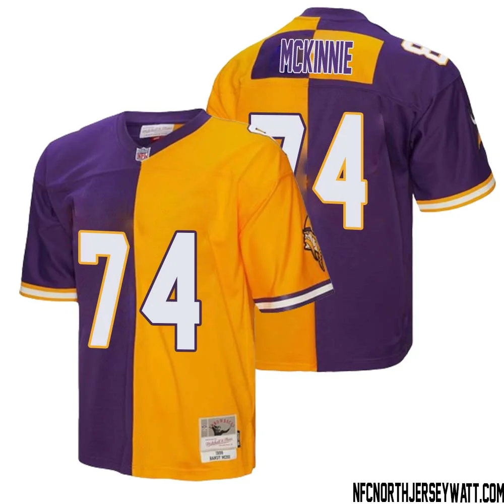 Bryant McKinnie No 74 Men Mitchell Ness Purple Gold Minnesota Vikings 1998 Split Legacy Replica Jersey