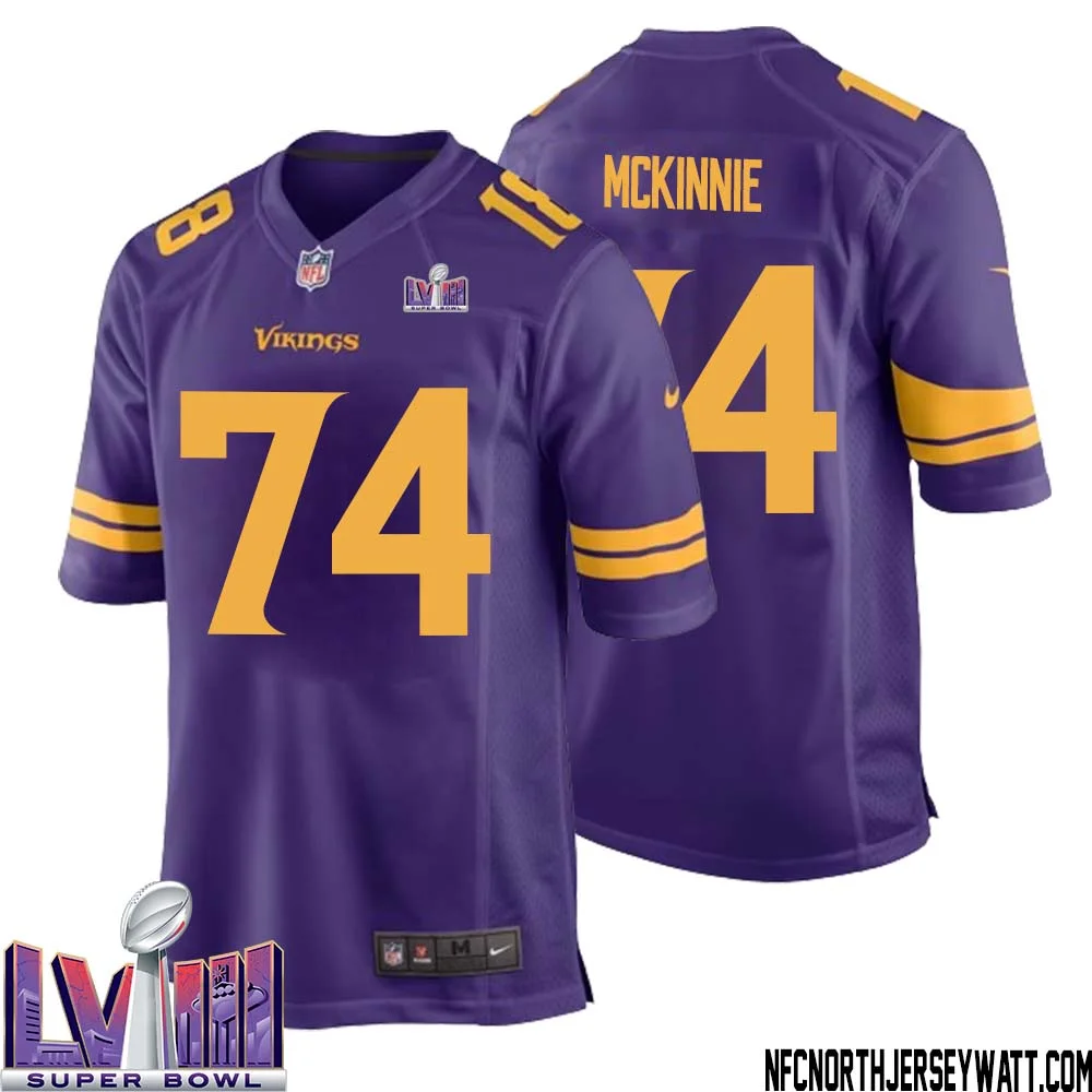 Bryant McKinnie No 74 Minnesota Vikings Super Bowl LVIII Alternate Game Jersey Purple for Men 1