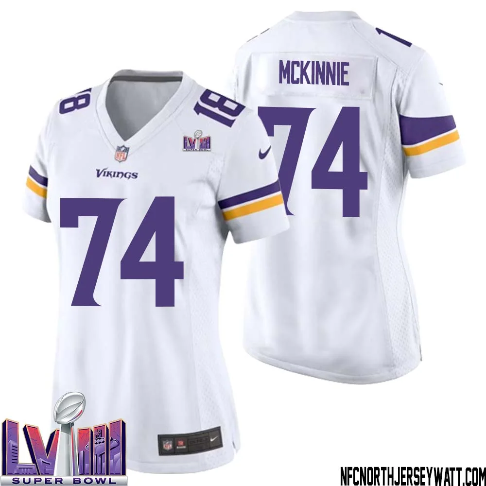 Bryant McKinnie No 74 Minnesota Vikings Super Bowl LVIII Away Game Jersey White for Women