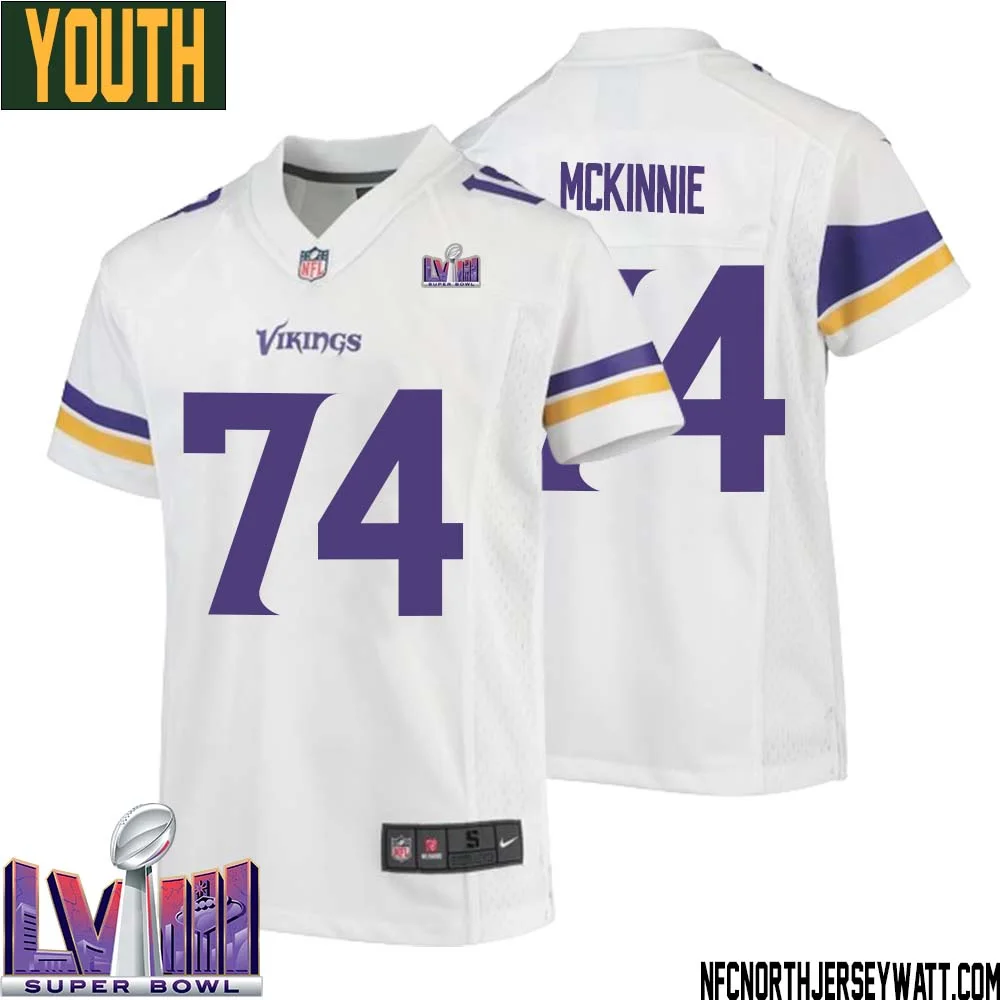 Bryant McKinnie No 74 Minnesota Vikings Super Bowl LVIII Away Game Jersey White for Youth