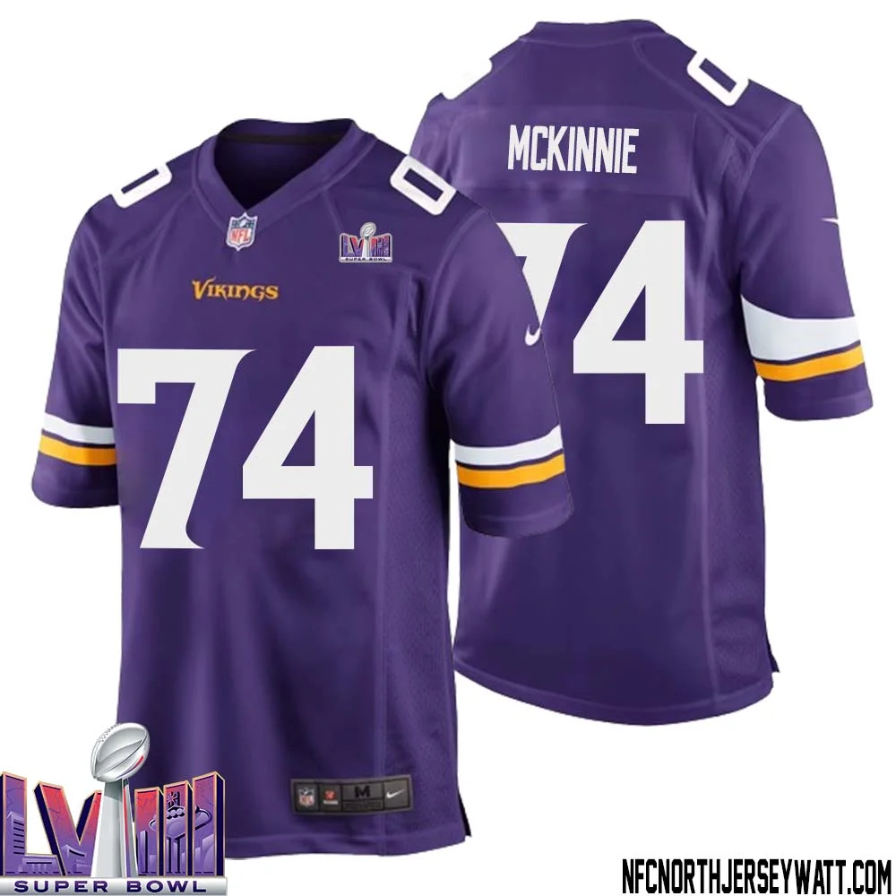 Bryant McKinnie No 74 Minnesota Vikings Super Bowl LVIII Home Game Jersey Court Purple for Mens