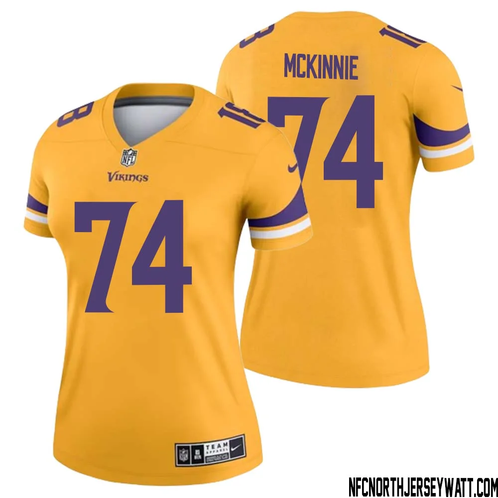 Bryant McKinnie No 74 Women Minnesota Vikings Gold Inverted Legend Jersey 1