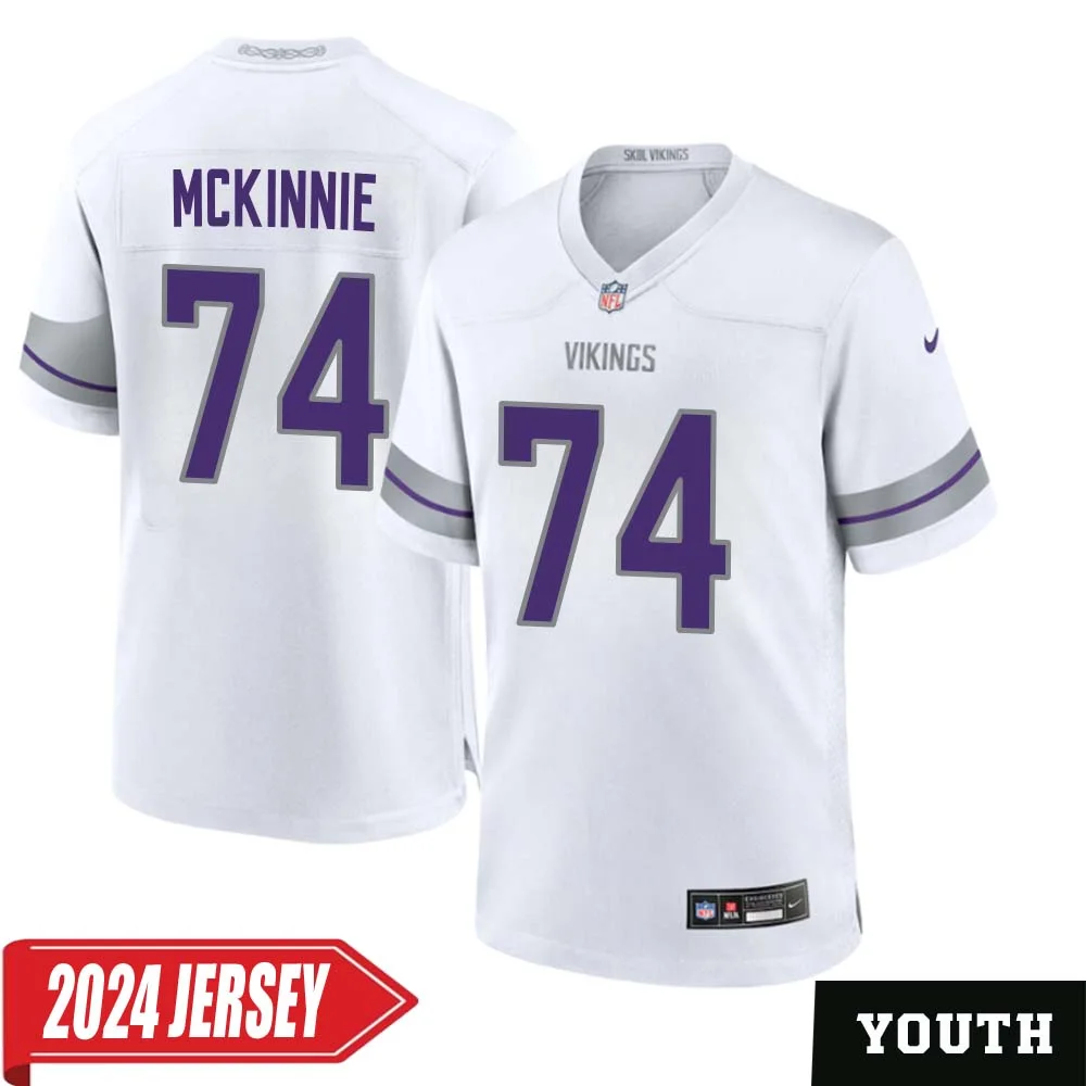 Bryant McKinnie No 74 Youth s Minnesota Vikings White Alternate Custom Game 2024 Jersey
