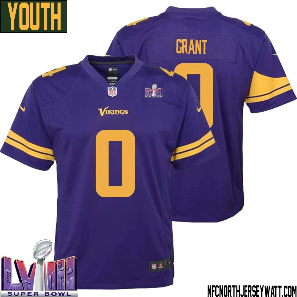 Bud Grant No 0 Minnesota Vikings Super Bowl LVIII Alternate Game Jersey Purple for Youth 1