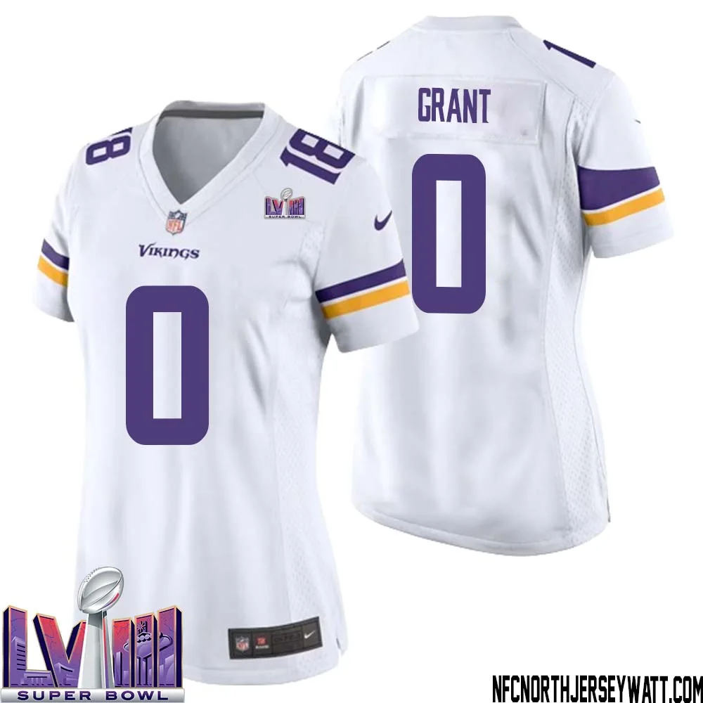 Bud Grant No 0 Minnesota Vikings Super Bowl LVIII Away Game Jersey White for Women