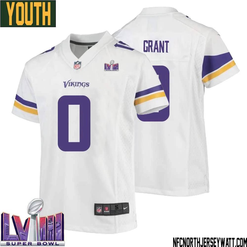 Bud Grant No 0 Minnesota Vikings Super Bowl LVIII Away Game Jersey White for Youth 1