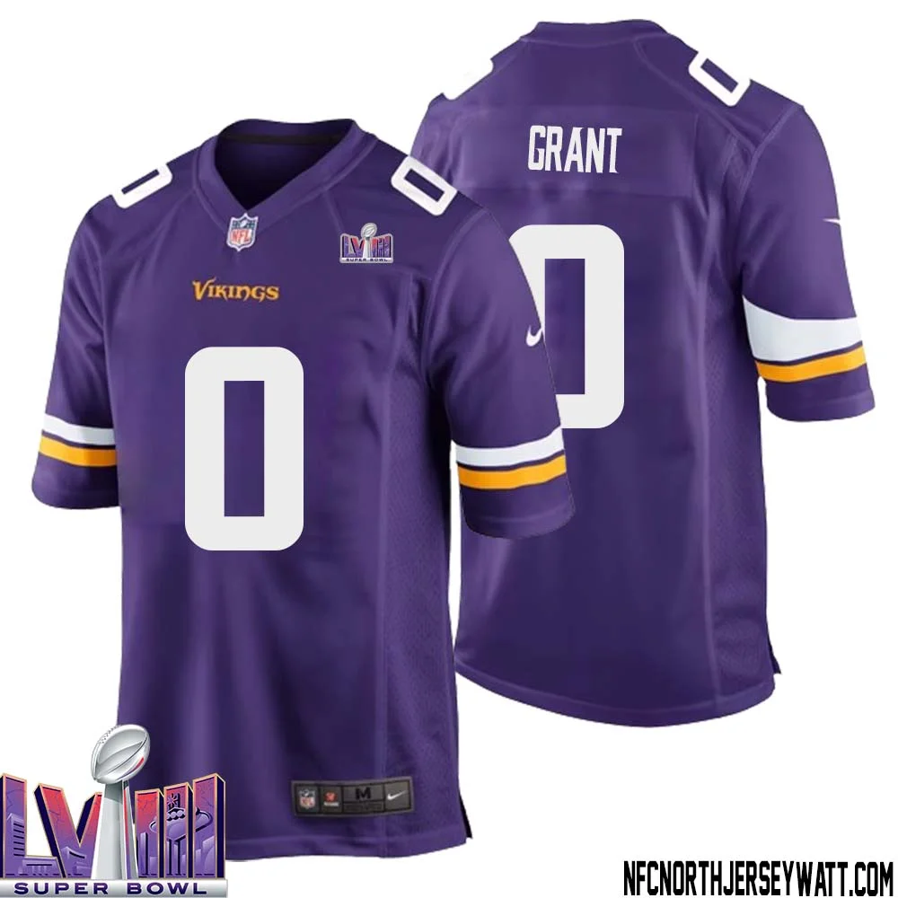 Bud Grant No 0 Minnesota Vikings Super Bowl LVIII Home Game Jersey Court Purple for Mens
