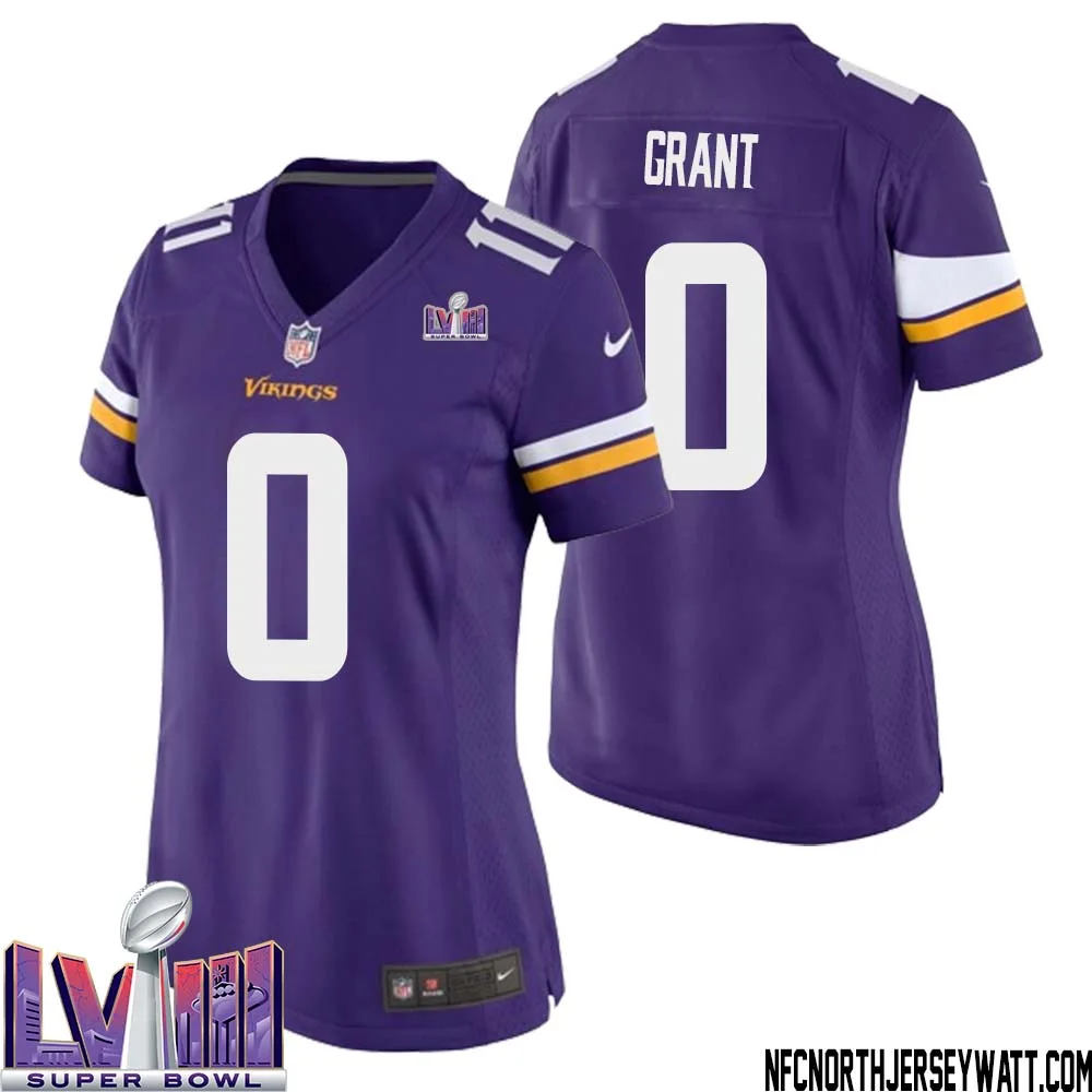 Bud Grant No 0 Minnesota Vikings Super Bowl LVIII Home Game Jersey Court Purple for Women