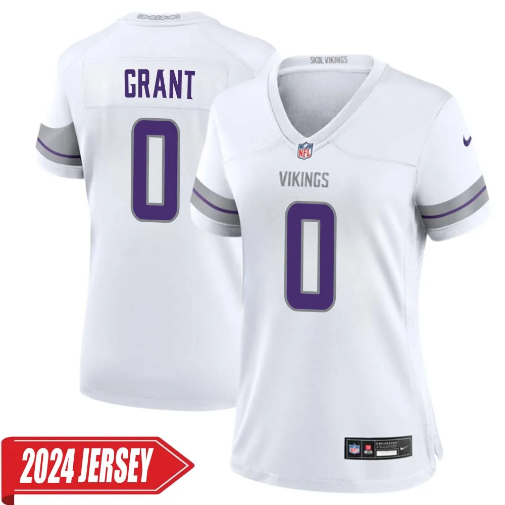 Bud Grant No 0 Woman s Minnesota Vikings White Alternate Custom Game 2024 Jersey