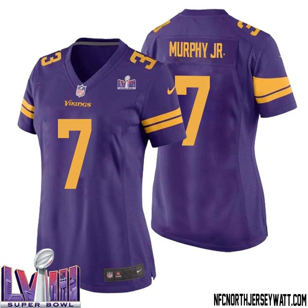 Byron Murphy Jr. No 7 Minnesota Vikings Super Bowl LVIII Alternate Game Jersey Purple for Women