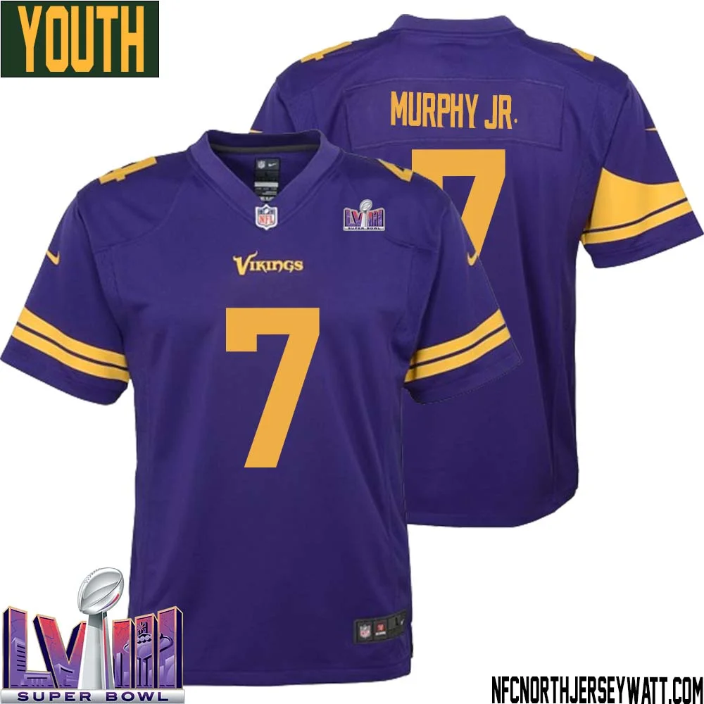 Byron Murphy Jr. No 7 Minnesota Vikings Super Bowl LVIII Alternate Game Jersey Purple for Youth 1