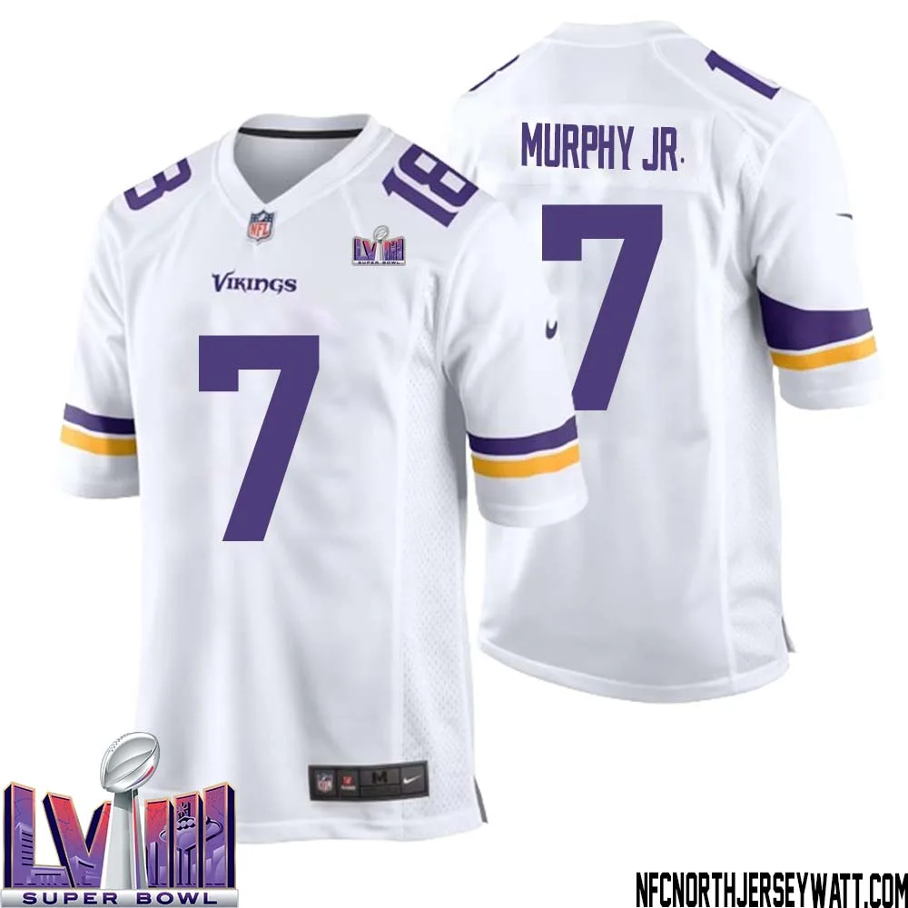 Byron Murphy Jr. No 7 Minnesota Vikings Super Bowl LVIII Away Game Jersey White for Men 1