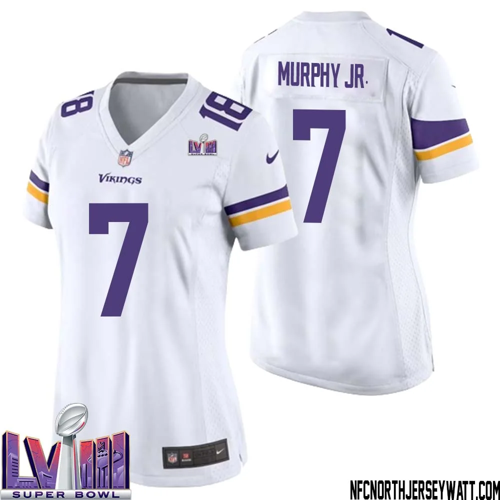 Byron Murphy Jr. No 7 Minnesota Vikings Super Bowl LVIII Away Game Jersey White for Women 1