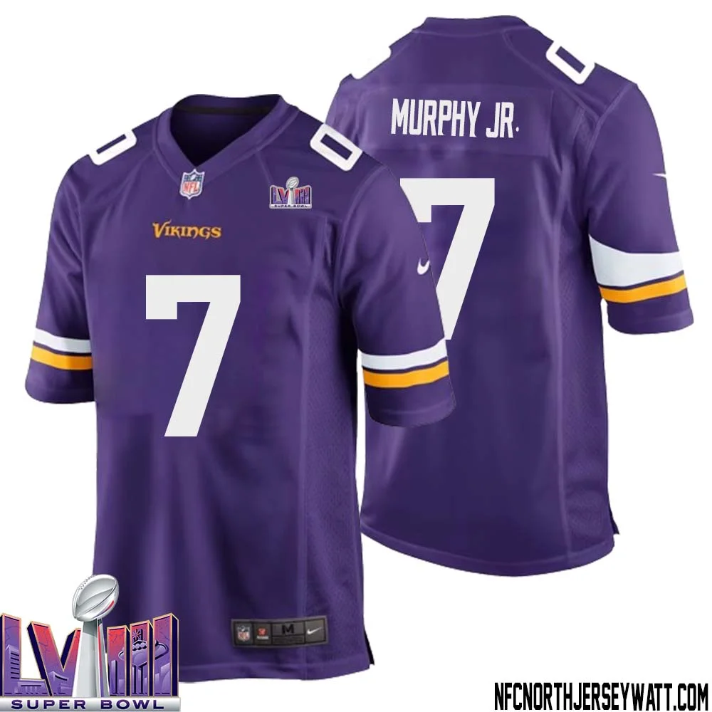 Byron Murphy Jr. No 7 Minnesota Vikings Super Bowl LVIII Home Game Jersey Court Purple for Mens