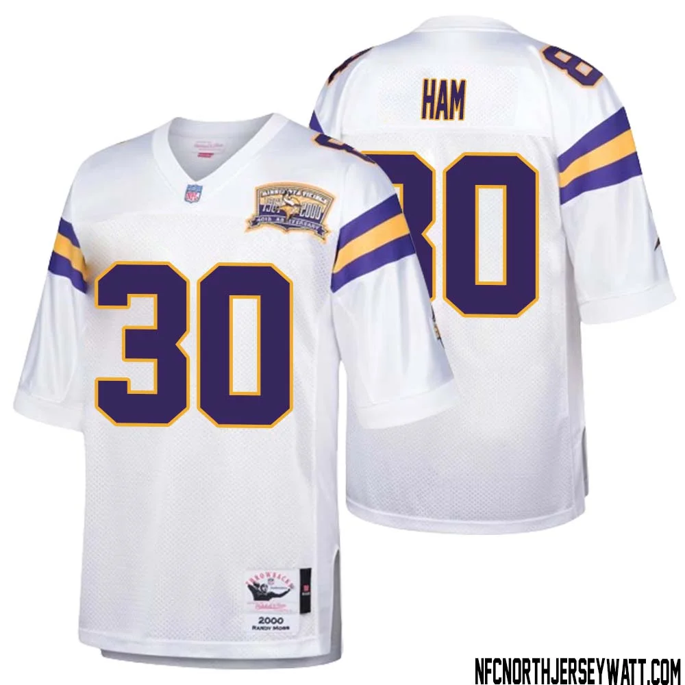 C.J. Ham No 30 Men Mitchell Ness White Minnesota Vikings Authentic Throwback Retired Player Jersey