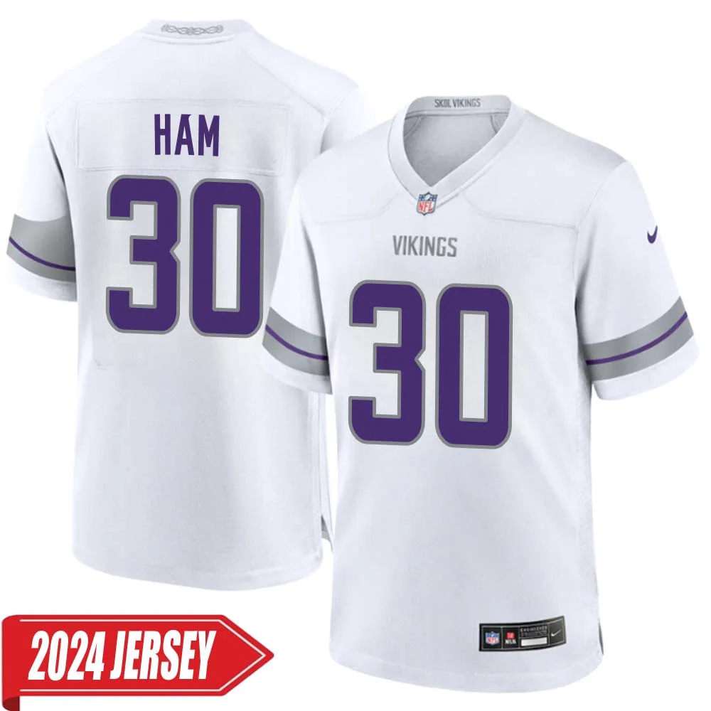 C.J. Ham No 30 Men s Minnesota Vikings White Alternate Custom Game 2024 Jersey