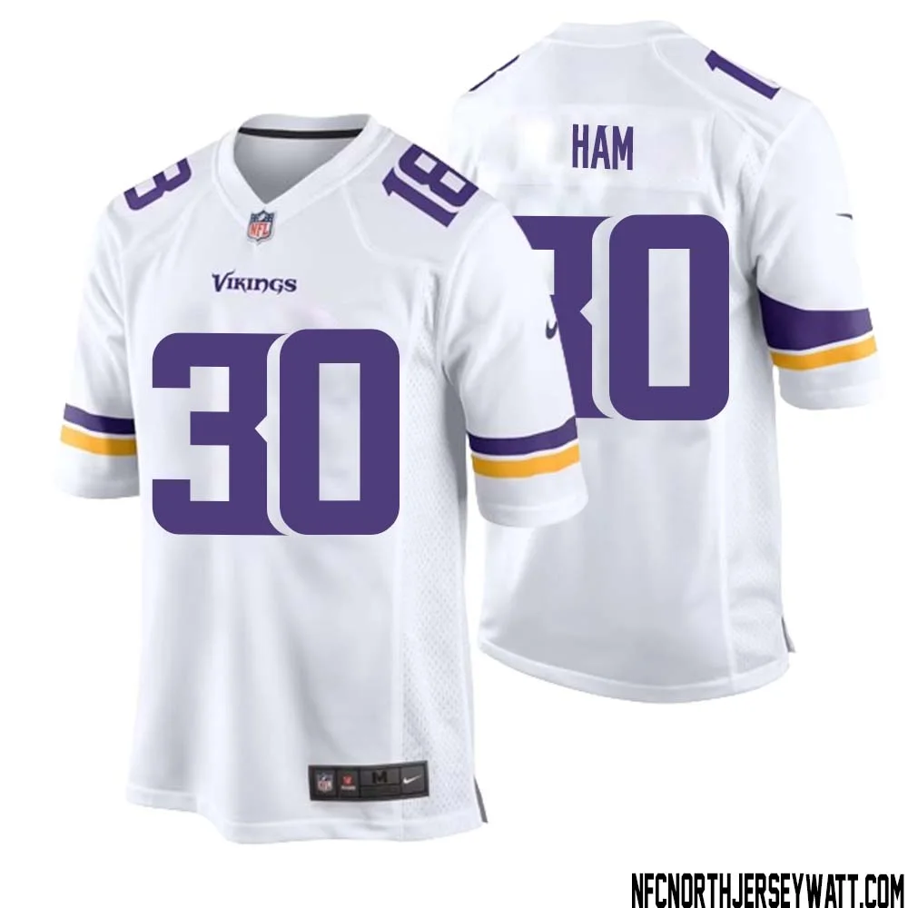 C.J. Ham No 30 Men White Minnesota Vikings Game Player Away Jersey