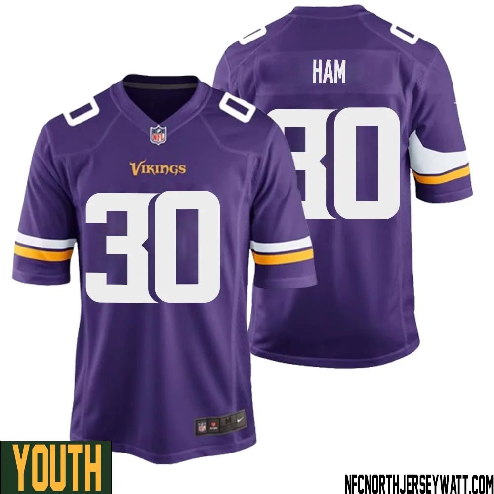 C.J. Ham No 30 Minnesota Vikings Game Jersey Court Purple for Youth 1