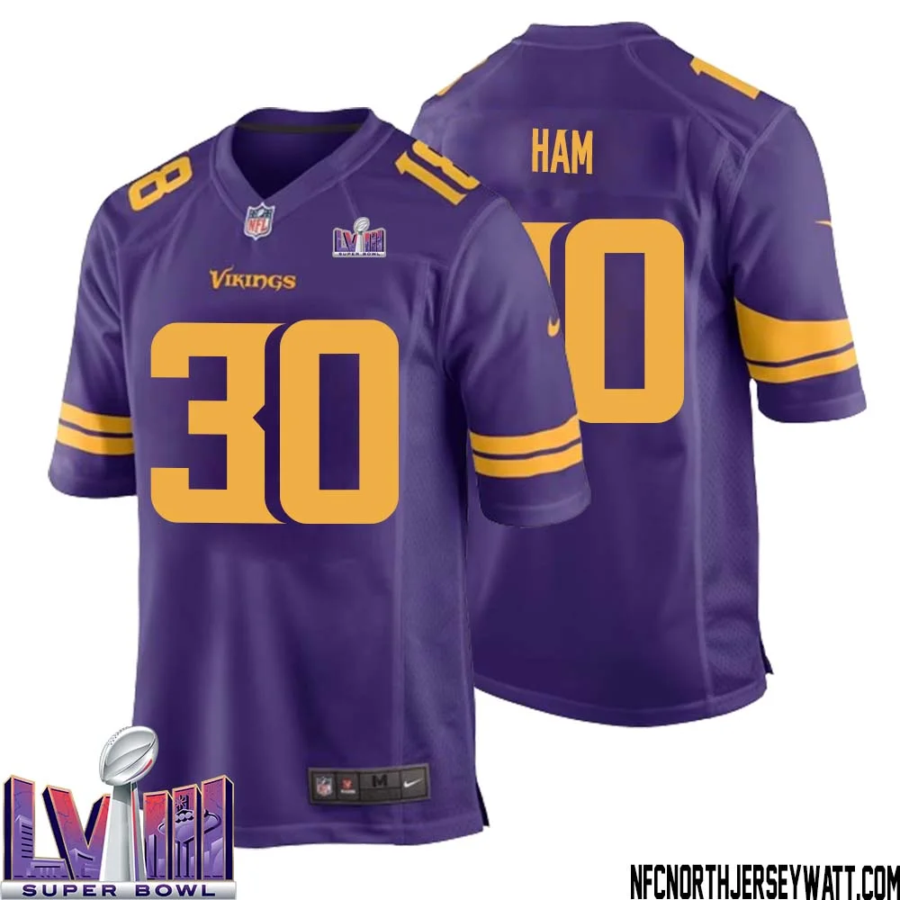 C.J. Ham No 30 Minnesota Vikings Super Bowl LVIII Alternate Game Jersey Purple for Men