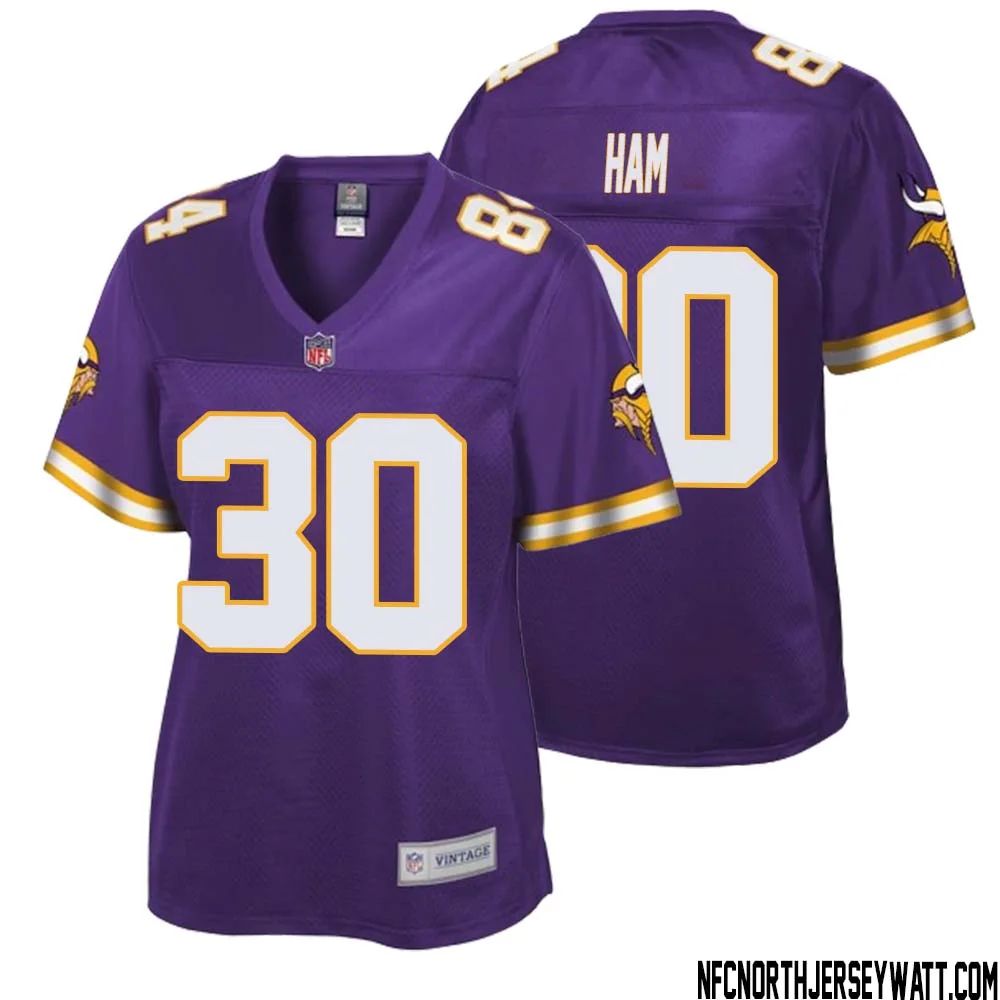 C.J. Ham No 30 Women NFL Pro Line Purple Minnesota Vikings Retired Player Replica Jersey