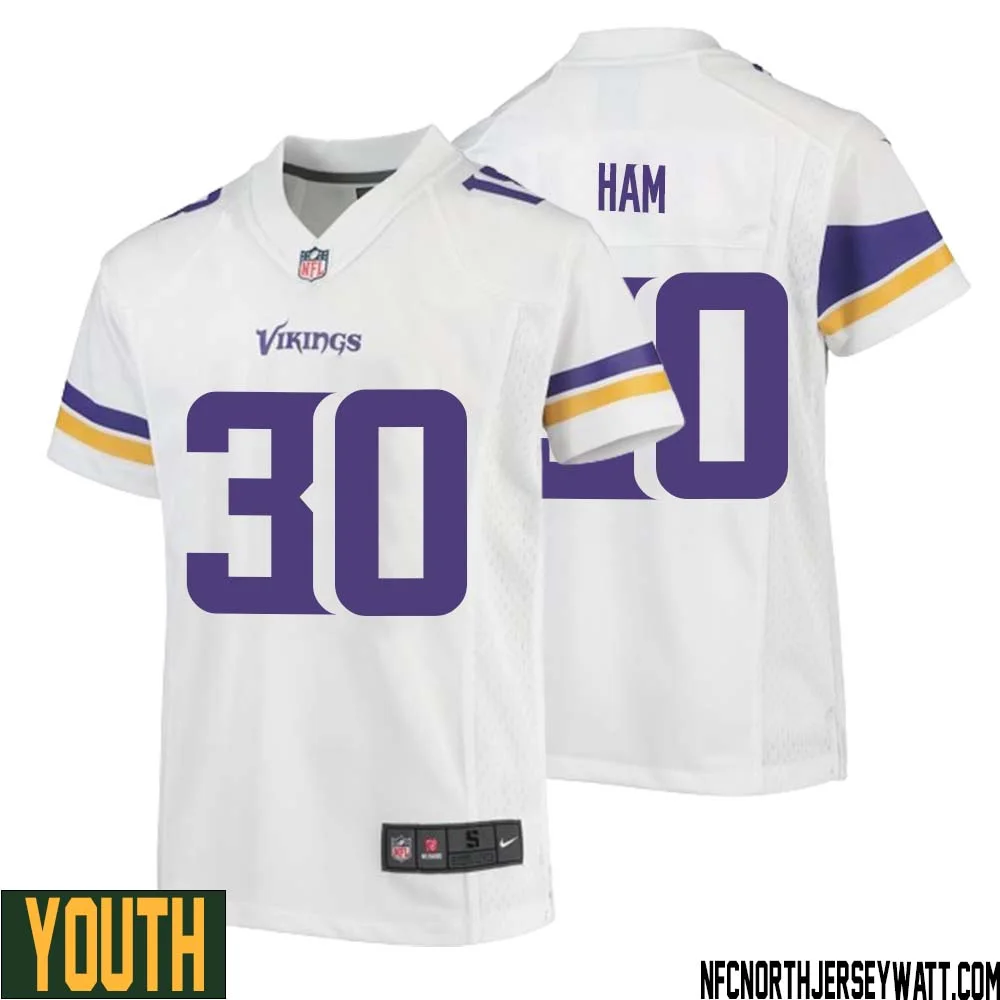 C.J. Ham No 30 Youth White Minnesota Vikings Game Player Away Jersey 1