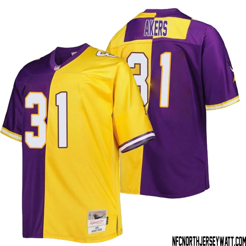 Cam Akers No 31 Men Mitchell Ness Purple Gold Minnesota Vikings Big Tall Split Legacy Retired Player Replica Jersey