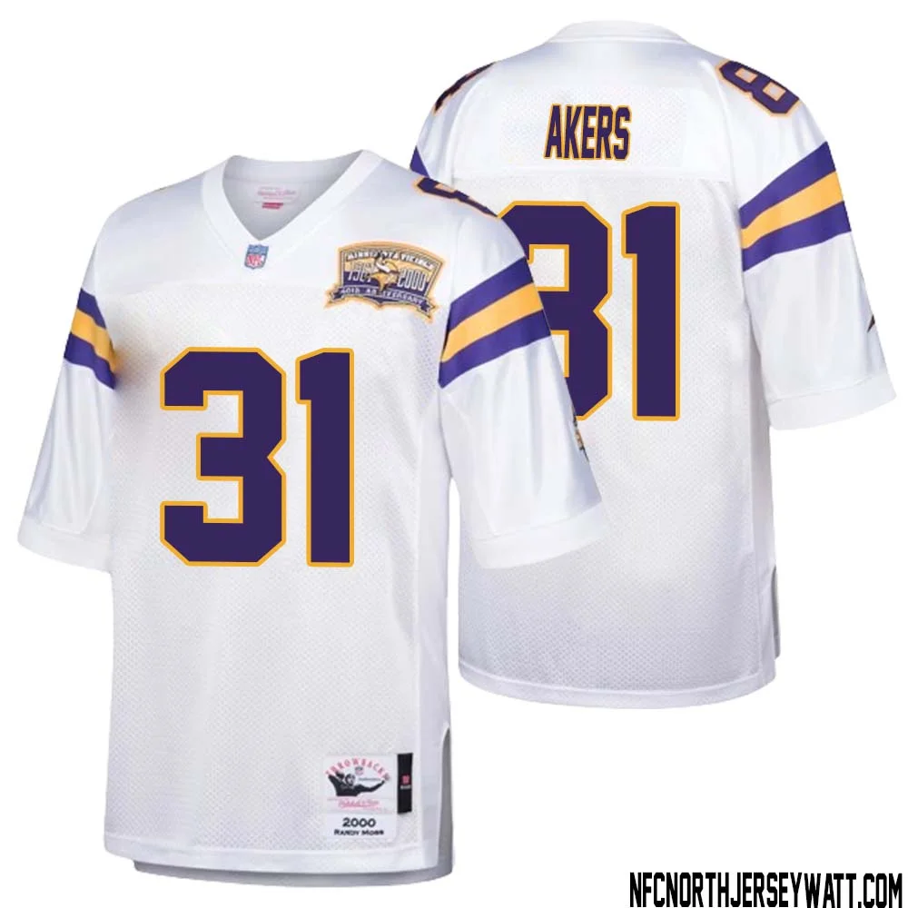 Cam Akers No 31 Men Mitchell Ness White Minnesota Vikings Authentic Throwback Retired Player Jersey 1