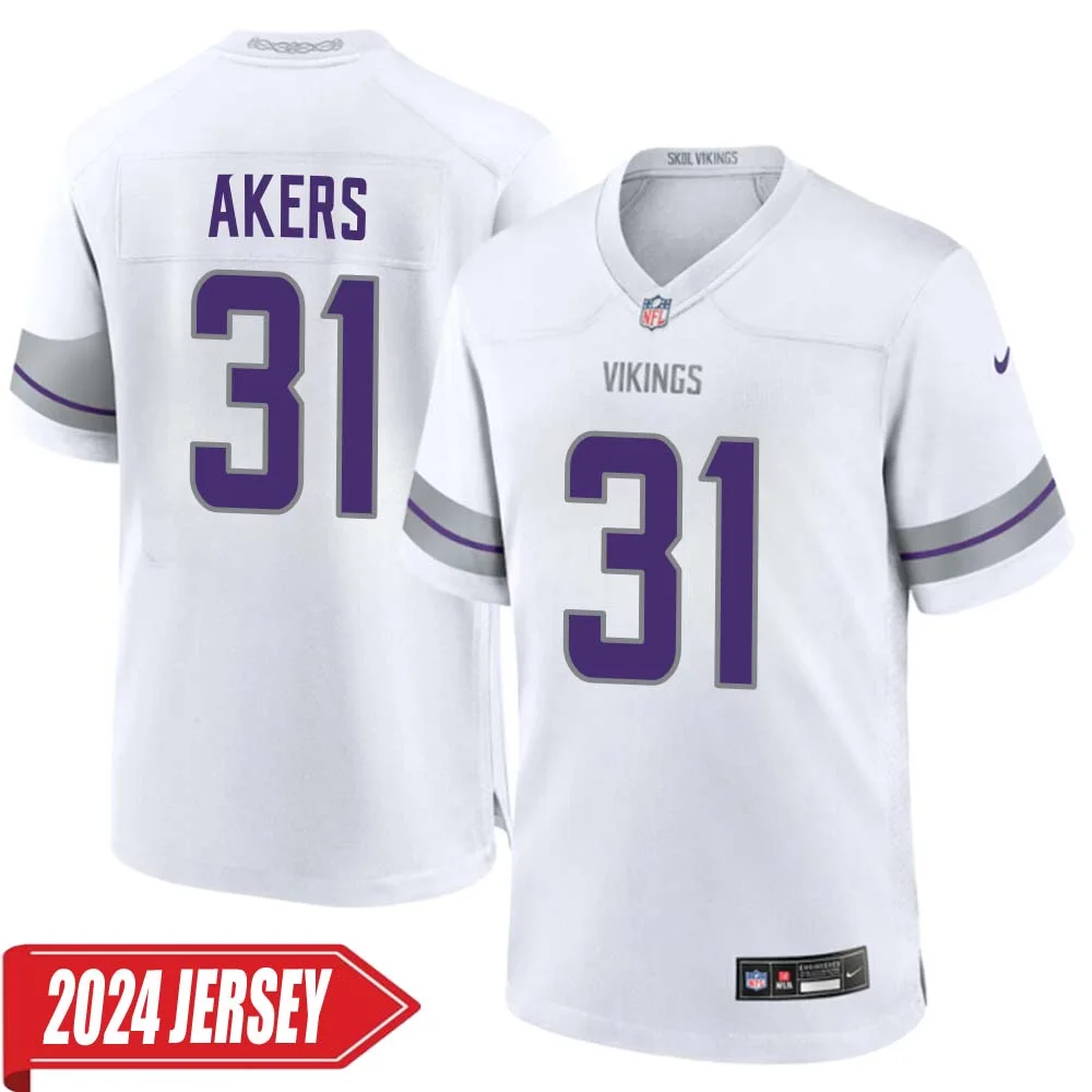 Cam Akers No 31 Men s Minnesota Vikings White Alternate Custom Game 2024 Jersey