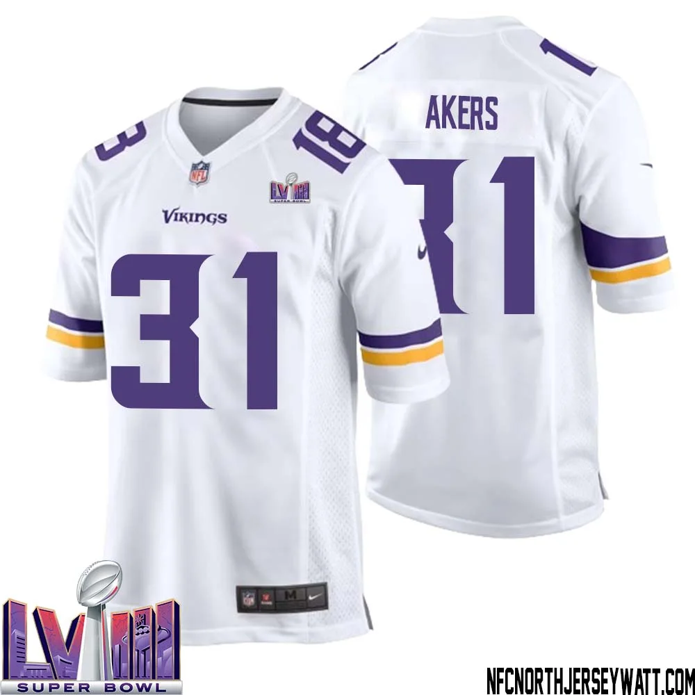Cam Akers No 31 Minnesota Vikings Super Bowl LVIII Away Game Jersey White for Men 1