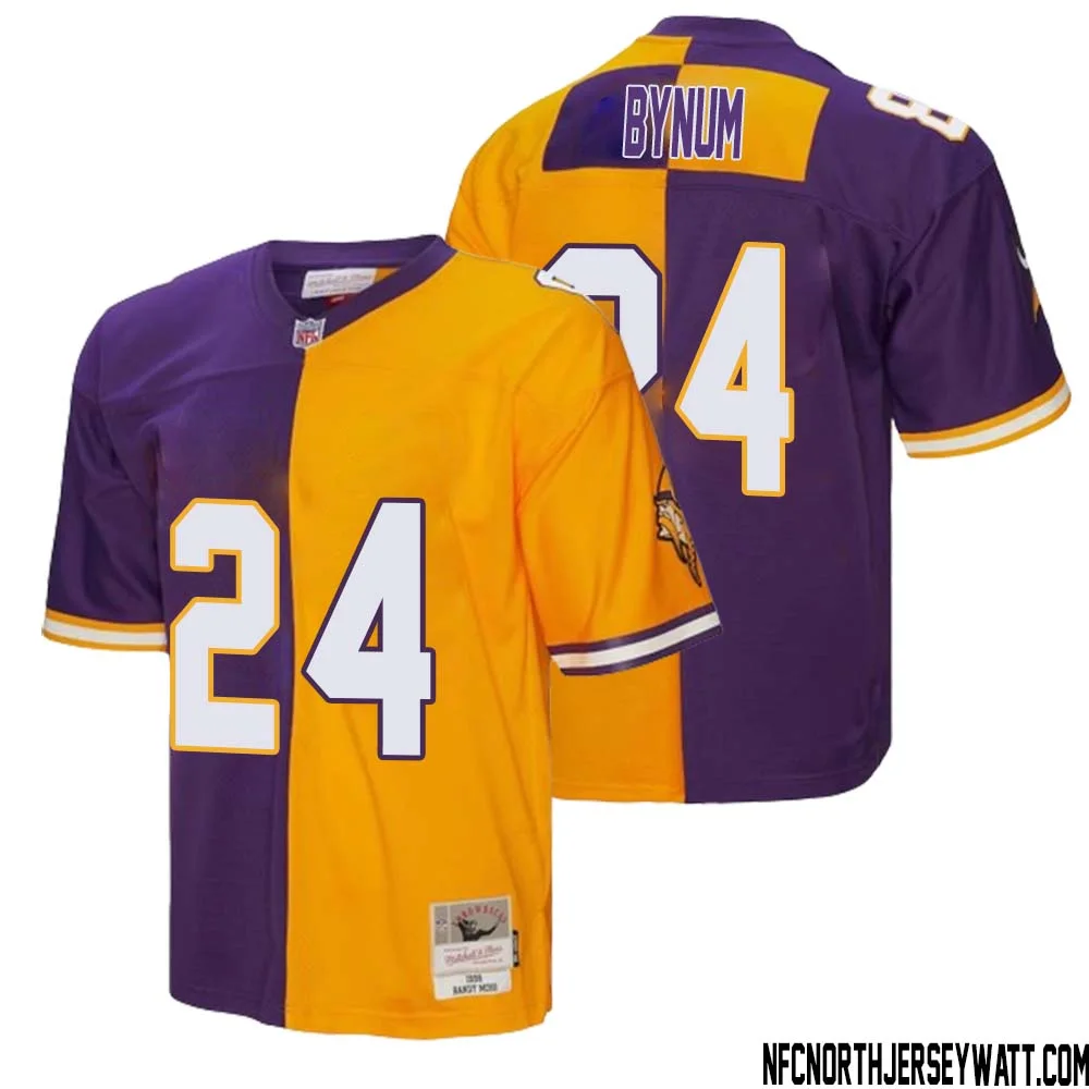 Camryn Bynum No 24 Men Mitchell Ness Purple Gold Minnesota Vikings 1998 Split Legacy Replica Jersey