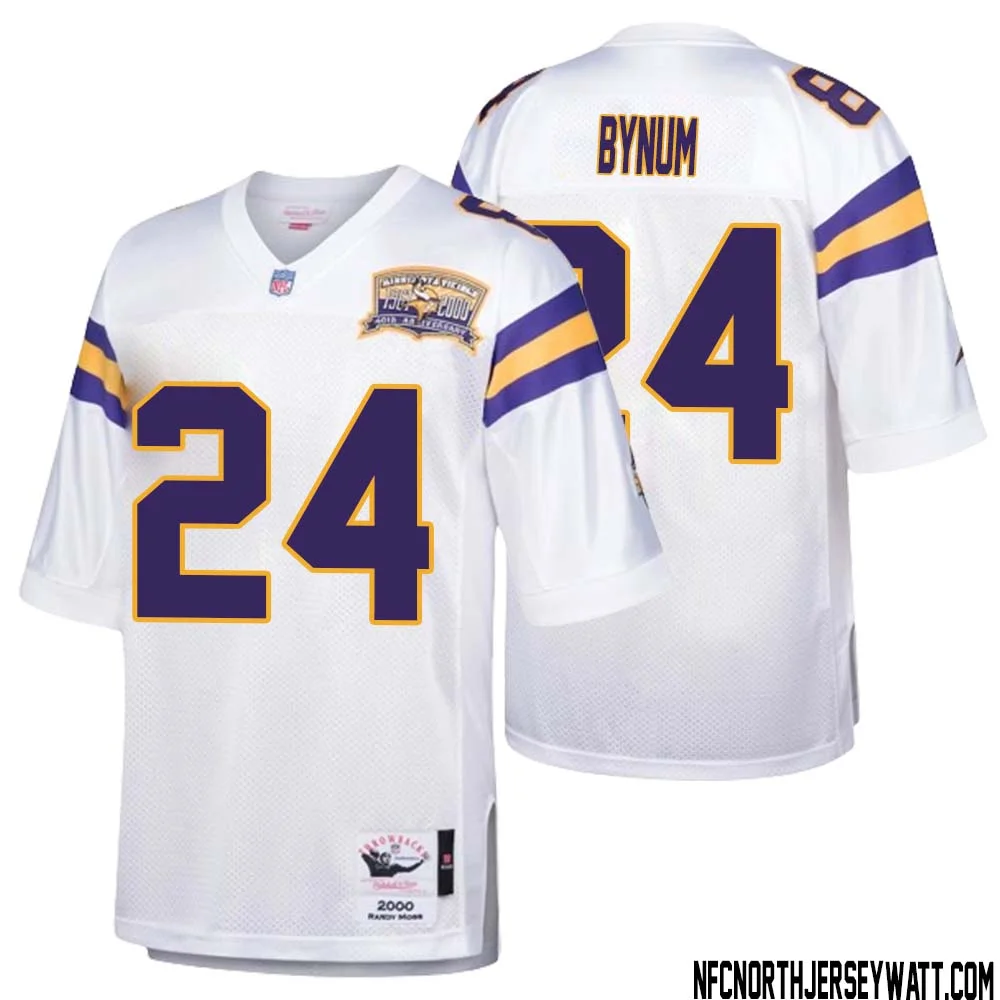 Camryn Bynum No 24 Men Mitchell Ness White Minnesota Vikings Authentic Throwback Retired Player Jersey 1