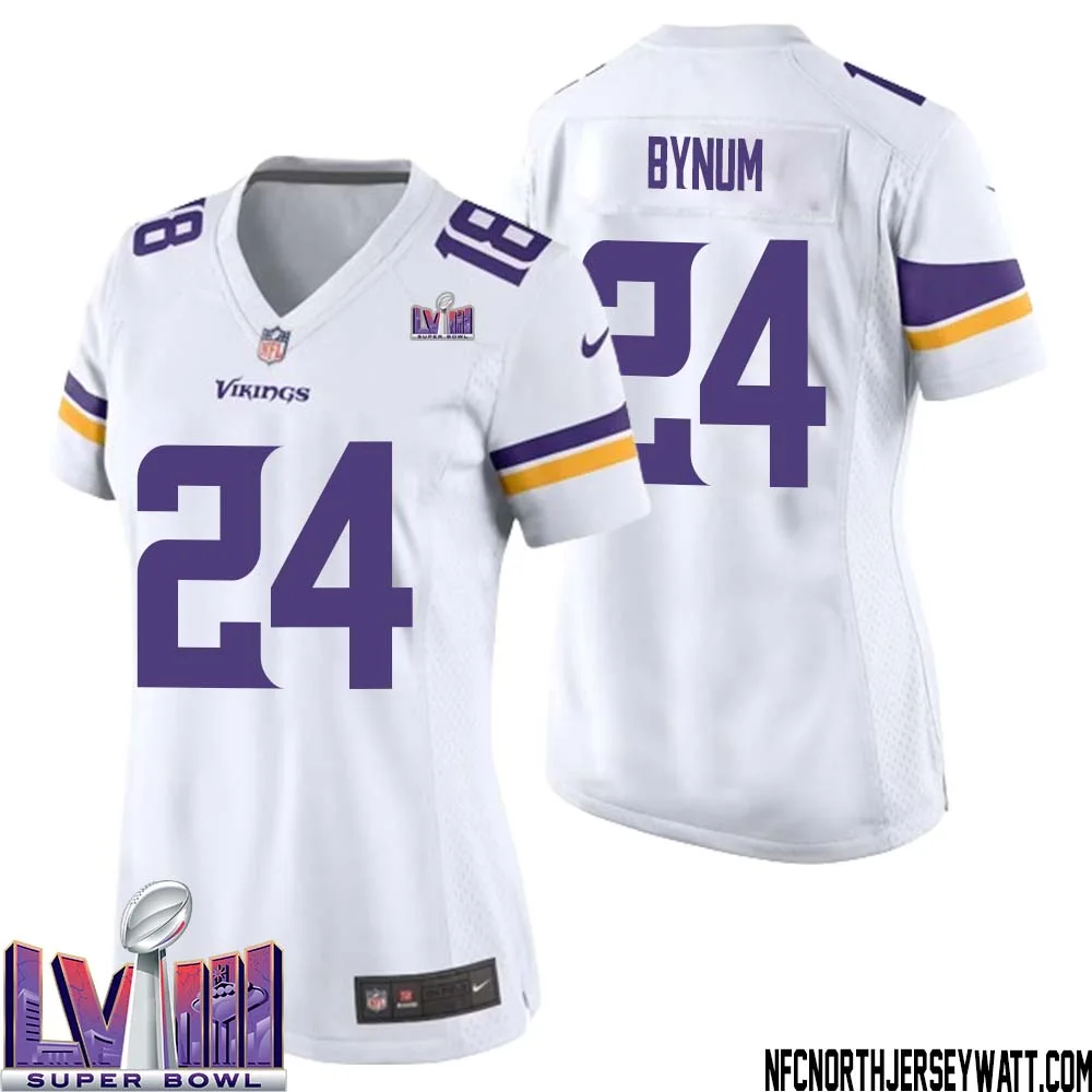 Camryn Bynum No 24 Minnesota Vikings Super Bowl LVIII Away Game Jersey White for Women