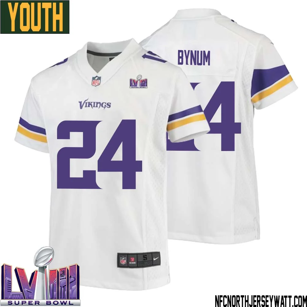 Camryn Bynum No 24 Minnesota Vikings Super Bowl LVIII Away Game Jersey White for Youth