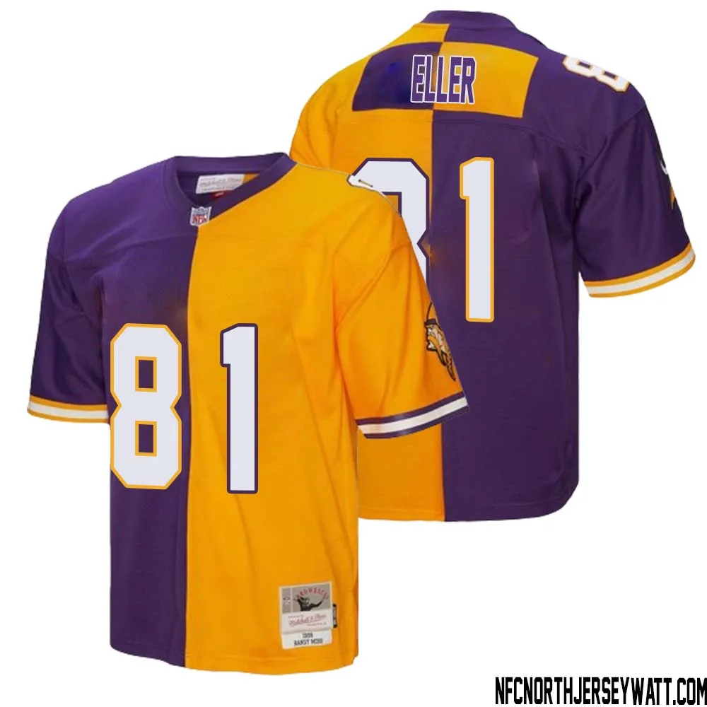 Carl Eller No 81 Men Mitchell Ness Purple Gold Minnesota Vikings 1998 Split Legacy Replica Jersey 1