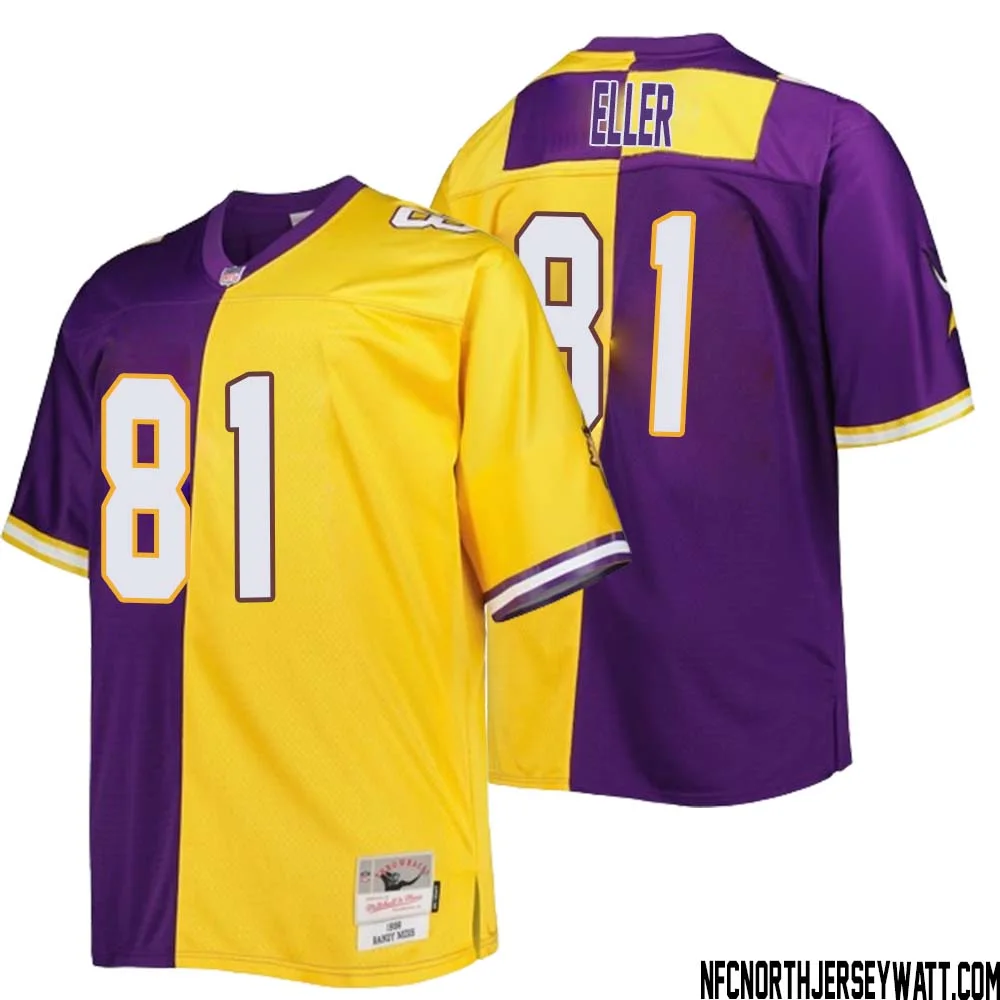 Carl Eller No 81 Men Mitchell Ness Purple Gold Minnesota Vikings Big Tall Split Legacy Retired Player Replica Jersey 1