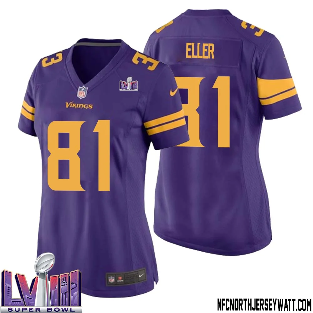 Carl Eller No 81 Minnesota Vikings Super Bowl LVIII Alternate Game Jersey Purple for Women 1
